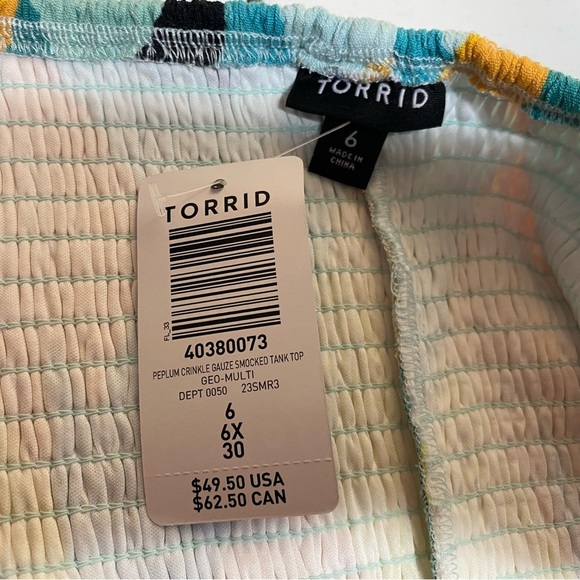 Torrid womens shirt size 6X peplum gauze smocked top colorful plus size - Picture 6 of 9